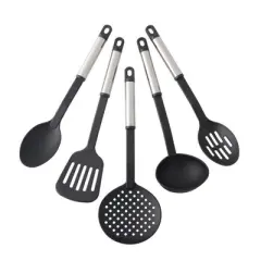 Farberware Classic Kitchen Tool Set, 5-Piece Stainless Steel Cooking Utensils with Nylon Handles - Kitchen Gadgets with Hanging Loops, Dishwasher Safe