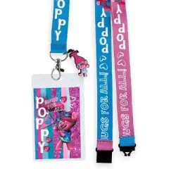 Trolls Lanyard Poppy Hugs Breakaway Badge ID Holder With 1 1/2" Rubber Charm Multicolored