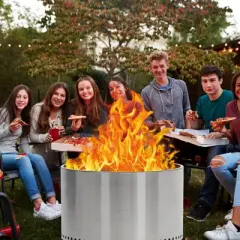 Smokeless Fire Pit, Portable Outdoor Firepit, Stainless Metal Steel Wood Burning Fireplaces with Removable Ash Pan and Poker