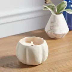 12oz Brushed Abstract Pumpkin Ceramic with Woodwick and Dustcover Spice Vanilla Fig Candle - Threshold&trade;