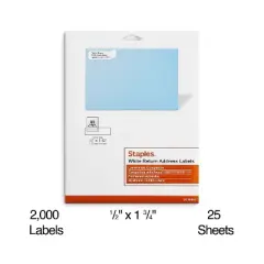 Staples Laser/Inkjet Address Labels 1/2" x 1 3/4" White 80 Labels/Sheet 18053/SIWJ090