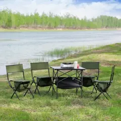 DSVIMOY Folding Chair, 5-Piece Folding Outdoor Chairs Set with 1 Table, Camping Chair for Picnics, Backyard, Black & Green, 19.3"*15.35"*30.5"