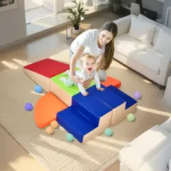 VEVOR Climbing Toys, 6-Piece Set, Foam Climbing Toys for Toddlers 6 Months to 3 Years Old, PU Leather Climbing Blocks, Multicolor