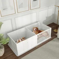 PawHut Whelping Box for Dogs, Dog Whelping Box with Waterproof Pee Pad & Adjustable Door for Small, Medium & Large Breed Dogs, 65" x 31.5"