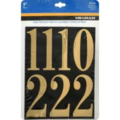 Hillman 3 in. Reflective Gold Vinyl Self-Adhesive Number Set 0-9 26 pc (Case of 6)