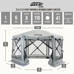 CLAM Quick-Set Pavilion Portable Pop-Up Outdoor Camping Gazebo Screen Tent Sided Canopy Shelter w/ Ground Stakes & Carry Bag