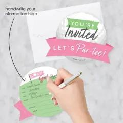 Big Dot of Happiness Golf Girl - Shaped Fill-In Invitations - Pink Birthday Party or Baby Shower Invitation Cards with Envelopes - Set of 12