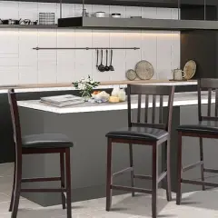 Costway Set of 4 Bar Stools Counter Height Chairs w/ PU Leather Seat Espresso