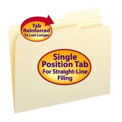 Smead File Folders, Reinforced 2/5-Cut Right Position Tab, Guide Height, Letter Size, Manila, 100 Per Box (10386)