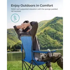 SONGMICS Folding Camping Chair, with Comfortable Sponge Seat, Cup Holder, Heavy Duty Structure, Outdoor Picnic Chair