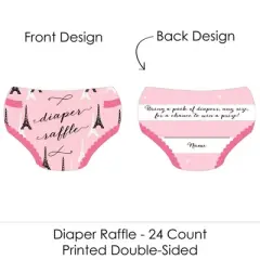 Big Dot of Happiness Paris, Ooh La La - Diaper Shaped Raffle Ticket Inserts - Paris Themed Baby Shower Activities - Diaper Raffle Game - Set of 24