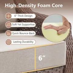 Belord 6" Thick Cushion Outdoor Sofa Patio Couch, Patio Furniture 74.8" Wide Sofa with Brown Round Wicker Comfort High Back Patio Couch for Porch