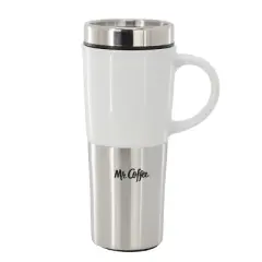 Mr. Coffee Travertine 4 Piece 16 Ounce Stoneware and Stainless Steel Travel Mug With Lid in White