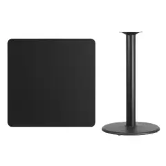 Flash Furniture 36'' Square Black Laminate Table Top with 24'' Round Bar Height Table Base