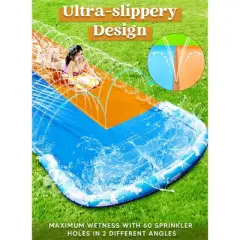 Joyfy 32.5ft Slip Water Slide with 2 Bodyboards, Summer Double Lawn Water Slip with Build in Sprinkler for Backyard