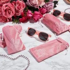 Sparkle and Bash Set of 12 Bachelorette Sunglasses for Bridal Shower, Bridesmaids Gift, Bachelorette Party Favors, Velvet Pouch Included (Pink)