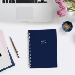 Blue Sky 5.875"x8.625" 2025-2026 Weekly/Monthly Wirebound Planner Notes Solid Navy Blue