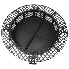 Sunnydaze Outdoor Camping or Backyard Steel Diamond Weave Fire Pit Bowl with Spark Screen - 40" - Black