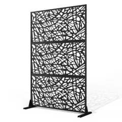 TOAOTBNBO Metal Privacy Screen with Stand, Decorative Privacy Fence Panels with Net Pattern, Outdoor Privacy Screen for Garden, Black