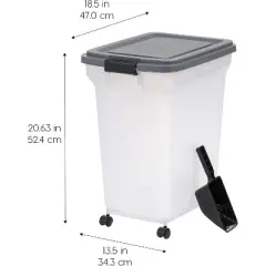 IRIS USA Dog Food Storage Container 40 lbs, Attachable Wheels, & Included Scoop, for Dog Cat Birds and other Pets, Dark Gray