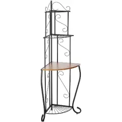 Kings Brand Furniture Adom 4-Tier Kitchen Storage Corner Bakers Rack with  Walnut Wood Finish Shelf, Black