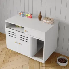 Cat Litter Box Enclosure - Hidden Litter box Furniture with 2 compartments, Scratching Mat, Double-Door Storage Cabinet