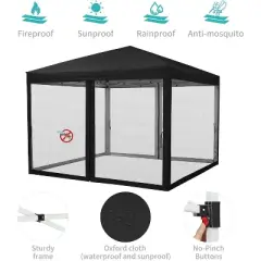 10x10ft Easy Pop-Up Canopy, Outdoor Screen Tent with Mosquito Netting, 2 Zipper Doors, and Roller Bag for Yard Camping Picnic Party Events