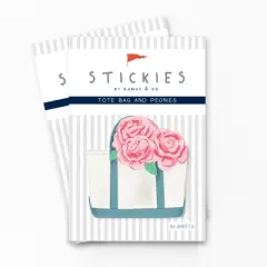 Tote Bag 3" x 3" 50-Sheet Sticky Notes (2-Pack) & Window Peonies Greeting Card Combo by Ramus & Co