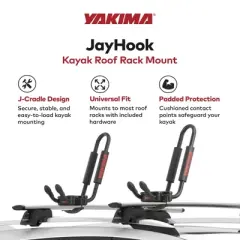 YAKIMA JayHook J-Cradle Rooftop Kayak Mount, 1 Kayak Roof Rack w/Padding, Universal Mounting Hardware, Heavy Duty Straps, and Bow and Stern Tie Downs
