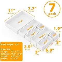 7-Piece Bamboo Drawer Organizer Set &ndash; Multi-Use Divider Bins for Kitchen, Bathroom, Office, and Makeup Storage, White