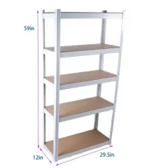 LIVAREEmlen 5 Tier Laminated White Metal Baker's Racks,Adjustable Storage Utility Rack for Warehouse Basement Pantry