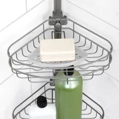 Corner Tension Pole Shower Caddy Nickel - Zenna Home: Metal Bath Organizer, 4 Baskets, Adjusts 5' to 9'