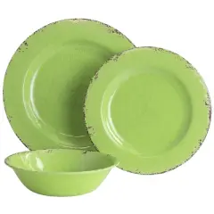 Gibson Mauna 12 Piece Melamine Dinnerware Set in Crackle Green