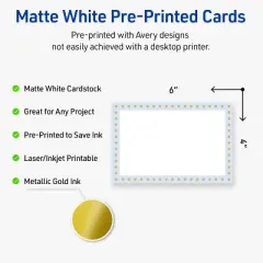 Avery Printable Rectangle Postcards, Gold Dots with Blue Border, 4" x 6", Matte White Rectangle Postcards, Laser/Inkjet, 20ct, Great for Postcards