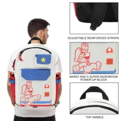 Super Mario Bros Mario Jump Pose 19" White Backpack