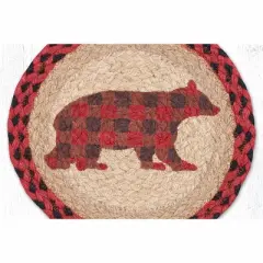 Earth Rugs Flannel Bear Round Trivet &ndash; 10" Plaid Bear Print on Braided Natural Jute Table Mat