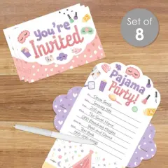 Big Dot of Happiness Pajama Slumber Party - Fill-In Cards - Girls Sleepover Birthday Party Fold and Send Invitations - Set of 8