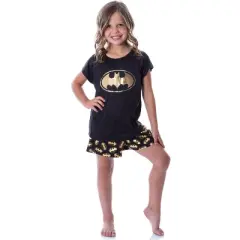 DC Comics Batgirl Superhero Gold Foil Logo Girls Short Sleeve Pajama Set Black