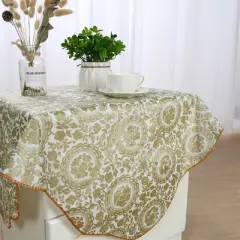 PiccoCasa Square Vinyl Water Oil Resistant Printed Tablecloths Golden Turntable Flower 35"x35"