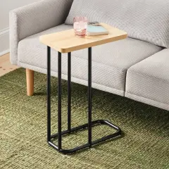 Mixed Material Wood and Metal Rectangle Top C Table Natural Wood - Room Essentials&trade;