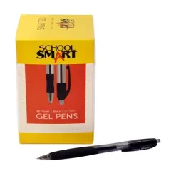 School Smart Retractable Gel Pens with Grip, Black Ink, Clear Barrel, Pack of 48