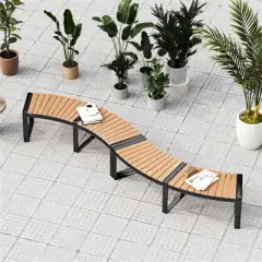 MOEPISY Patio Curved Bench With Slatted Seat And Metal Legs