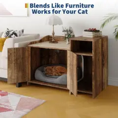 Cat Litter Box Enclosure Furniture, Hidden Litter Box Cabinet, Indoor Wooden Cat Washroom with Storage