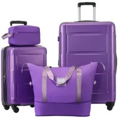 FURNIinspire Bag and Luggage Sets 2 Piece Luggage Set With Bags Spinner Wheels Abs Lightweight Suitcase With TSA Lock, Purple, 18"*12"*28"