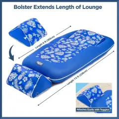 Aqua Leisure Premium Convertible Recliner Water Floats and Inflatables - Pineapple/Hibiscus Royal Blue