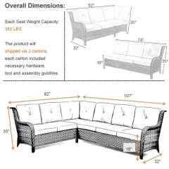 Buenhomino 6-Seater Outdoor Sectional Sofa L Shaped Couch Patio Conversation Furniture Set, Wicker Patio Sectional Sofa for Deck Backyard Sunroom