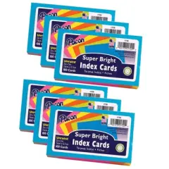 Pacon Index Cards, 5 Super Bright Assorted Colors, Unruled, 3" x 5", 100 Cards Per Pack, 6 Packs
