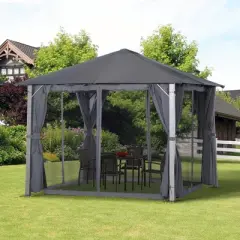 Outsunny Patio Gazebo 10' x 10' Outdoor Soft Top Canopy Tent with Zippered Mesh Sidewalls, Privacy Curtains, Netting