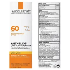 La Roche Posay Anthelios Sunscreen, Ultra-Light Fluid Face Sunscreen, Oxybenzone-Free Sunscreen Lotion - SPF 60 - 1.7 fl oz​​