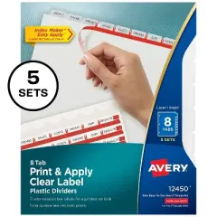 Avery Index Maker Print & Apply Clear Label Plastic Dividers 8-Tab Letter 5 Sets 12450